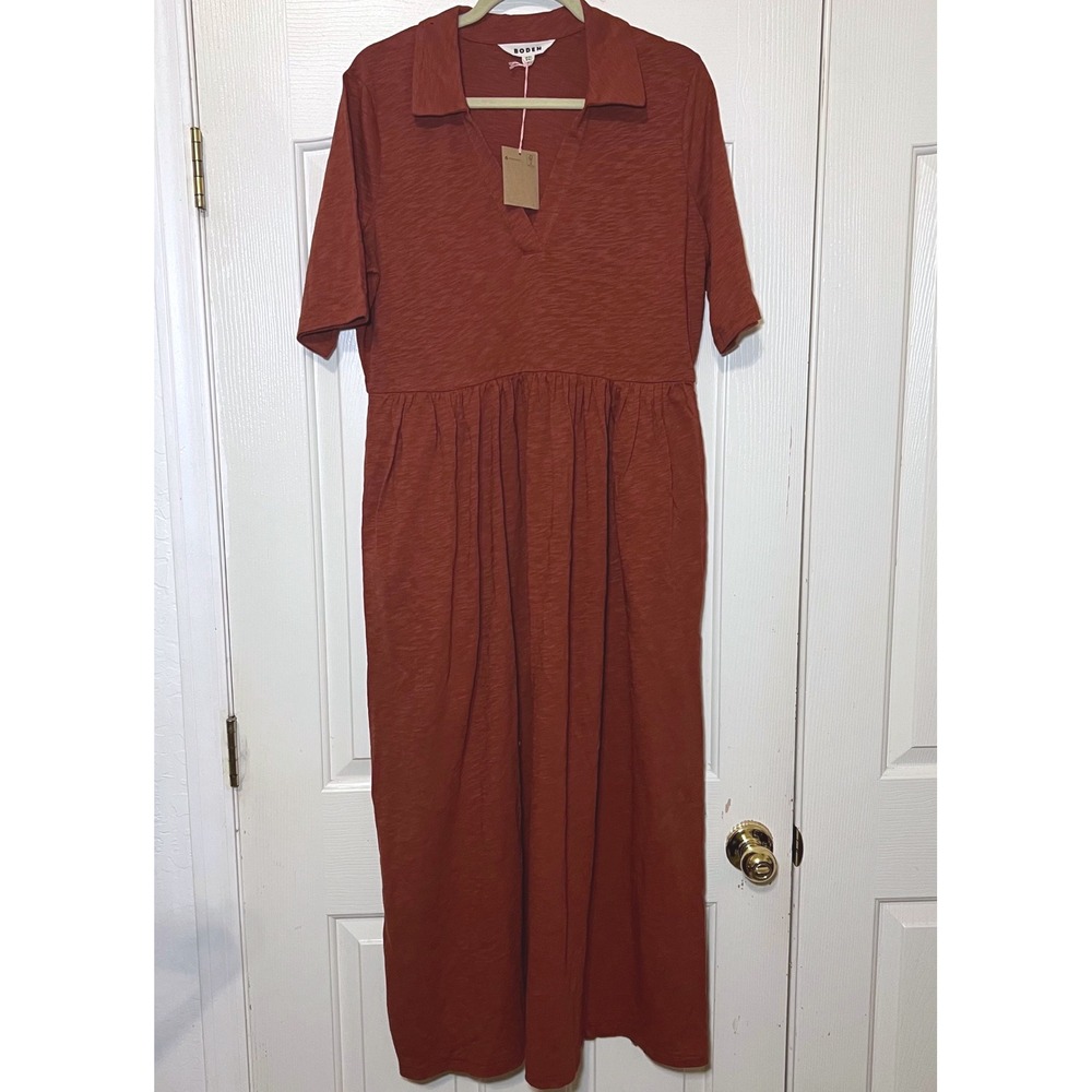 Boden Burnt Orange Collared Midi Dress - Picture 3 of 12